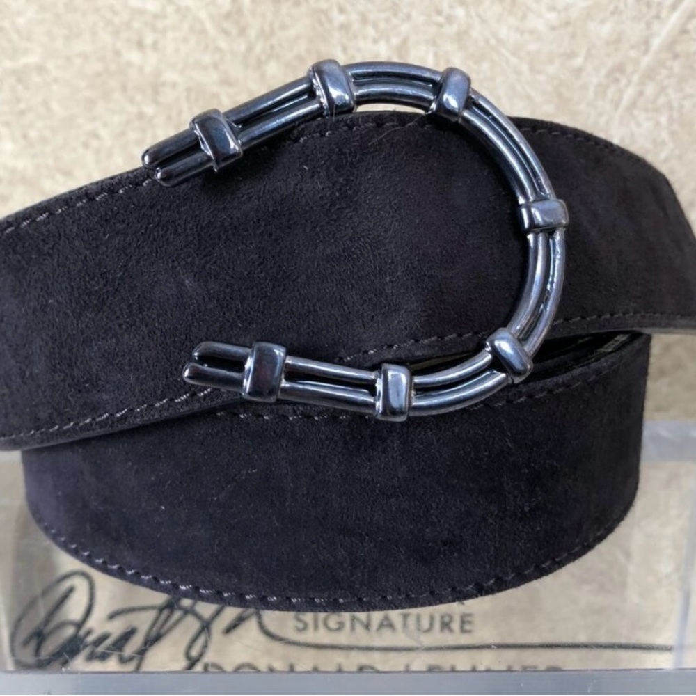 Donald Pliner Belt Brown Suede Silver Metal Horseshoe Buckle New NWT $225
